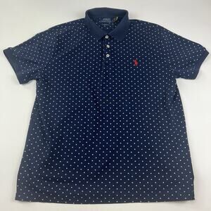 Polo Ralph Lauren Custom Slim Fit Polo Shirt Mens L Blue Polka Dot Short Sleeve